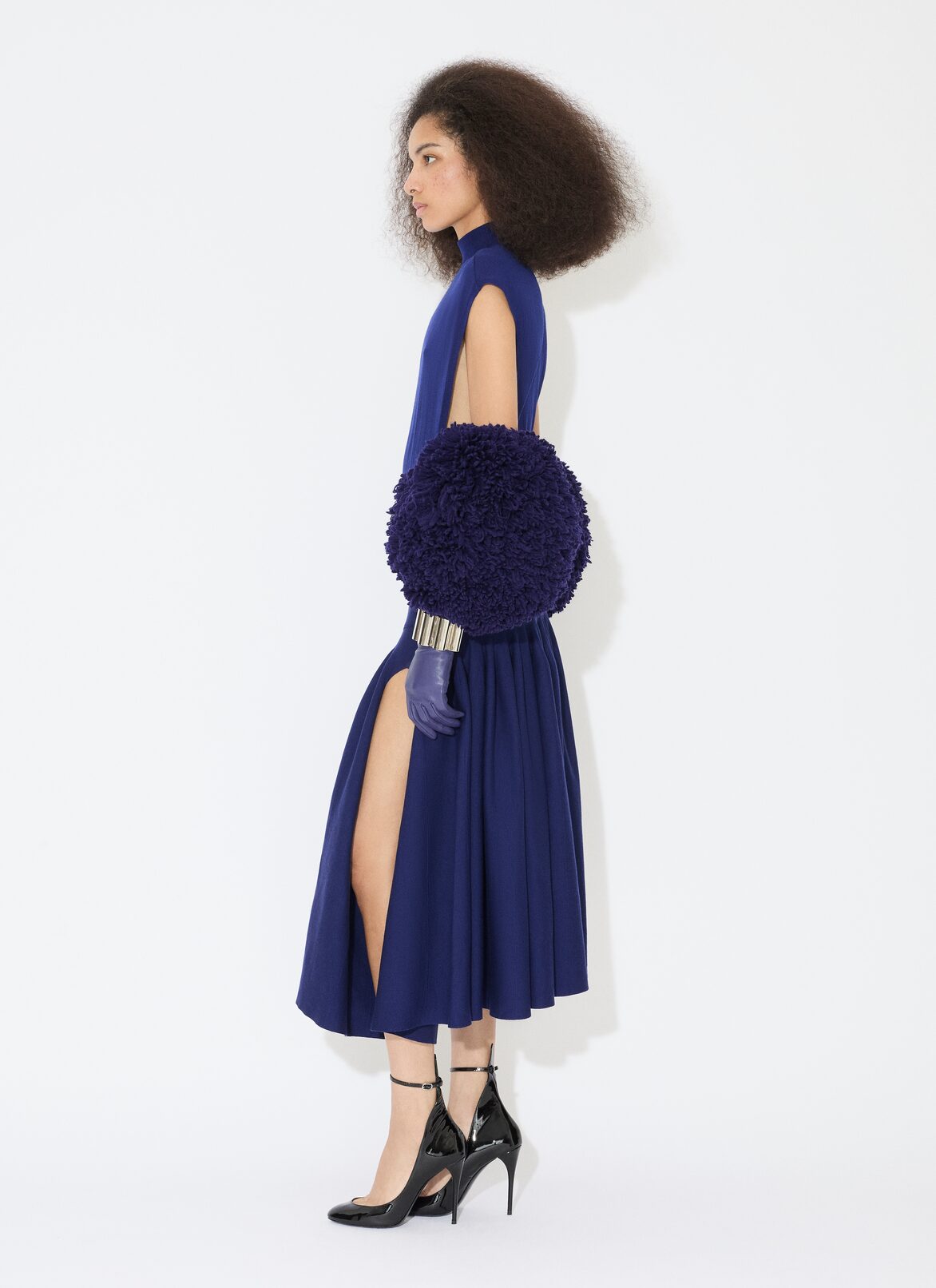 PLEATED SKIRT IN TIGHT GODET KNIT ALAÏA ROYAL BLUE PLEATED SKIRT IN TIGHT GODET KNIT